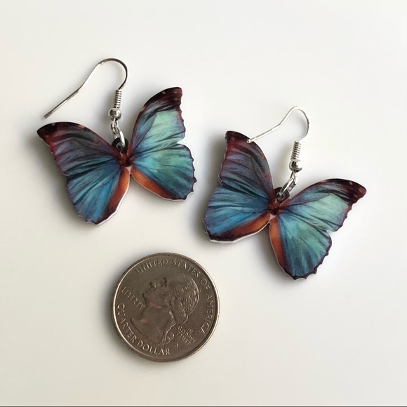 NEW Acrylic Morpho Butterfly Earrings - Picture 3 of 6